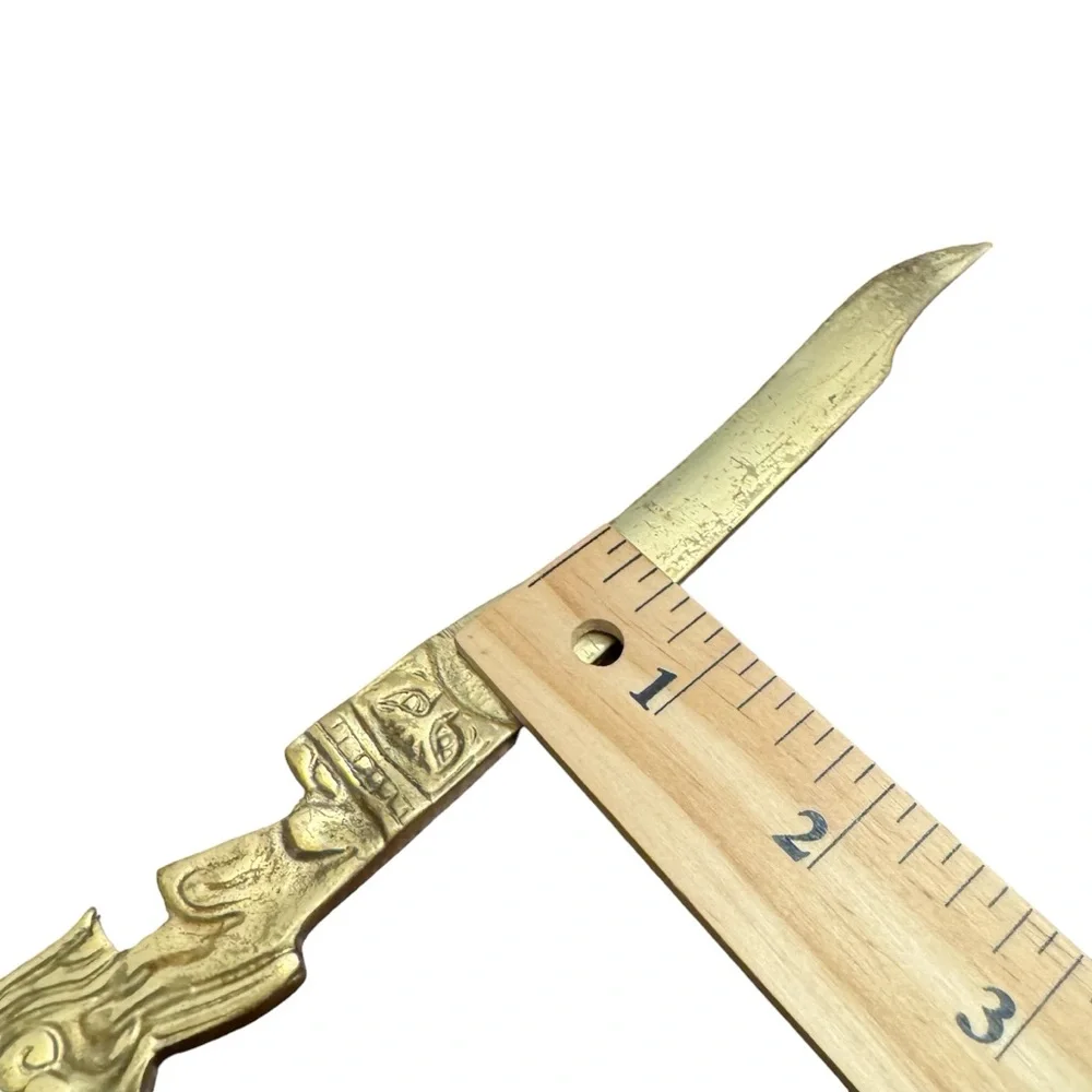 Vintage Brass Winged Dragon Dagger Letter Opener Marked Japan